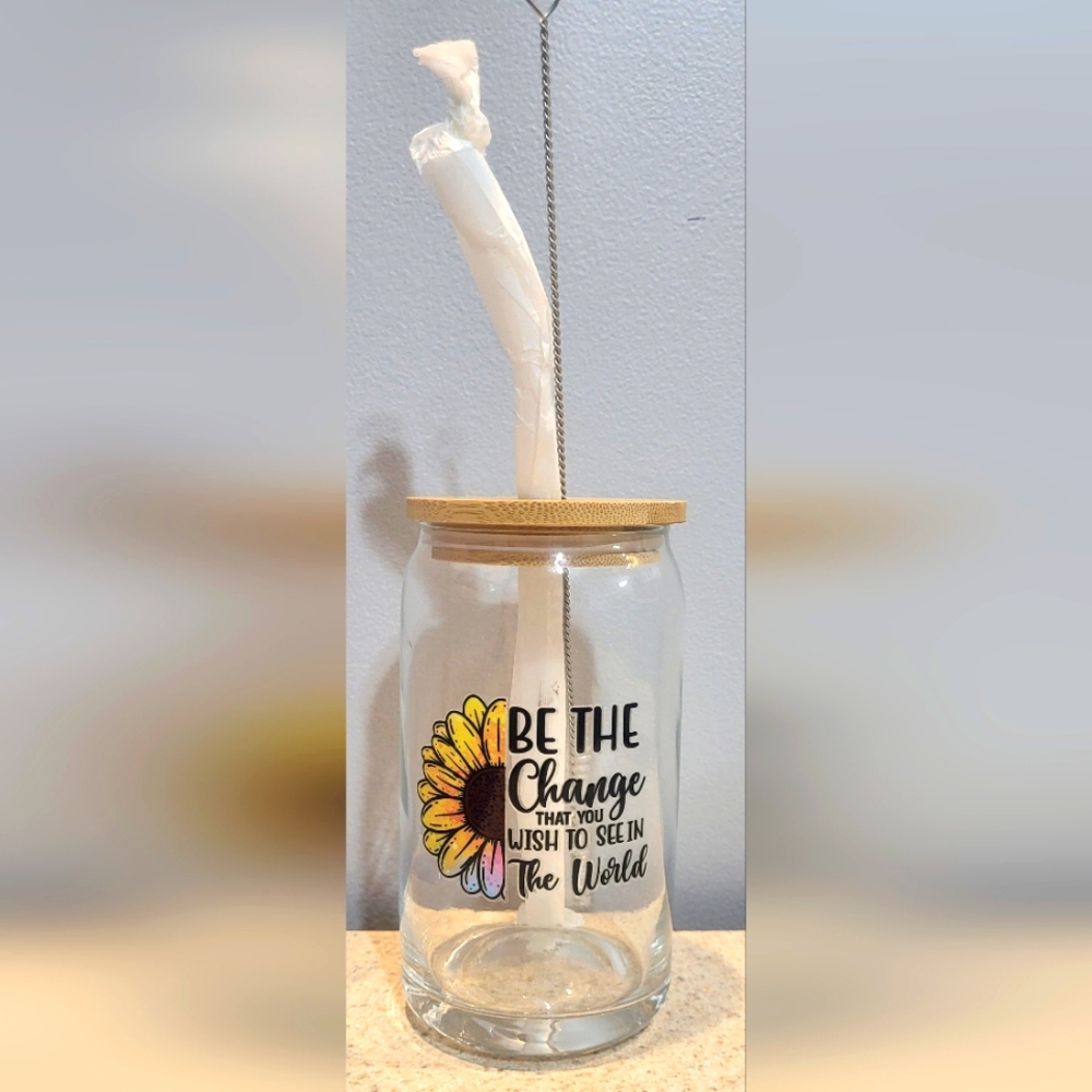 NEW 16oz glass cold brew mug with bamboo lid and glass straw